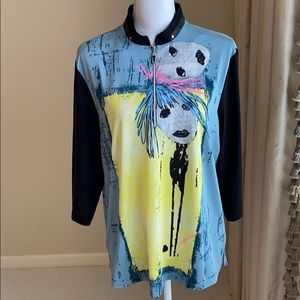 jamie sadock Blue, Yellow & Black Graphic Zip-Front Women's Top